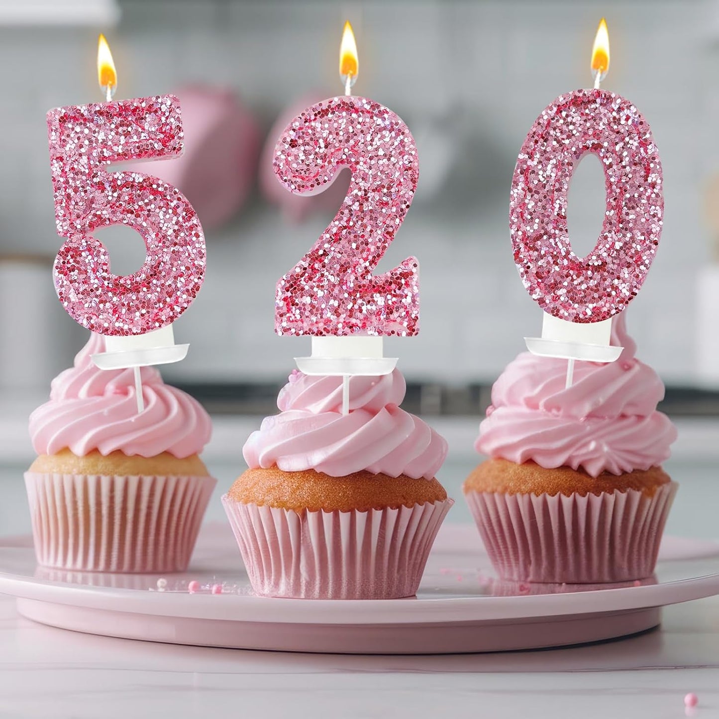 Birthday Number Candles, Glitter Number Candle Cake Decorations with Sequins, Cupcake Decorations for Girls, Women, Party Anniversary Celebrations (Number 1, Pink)