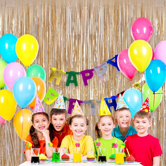 Champagne Tinsel Foil Fringe Curtain, 2 Pack 3.3 x 8.2 Ft Metallic Glitter Curtains Backdrop Streamers, Champagne Backdrop for Birthday Bachelorette Photo Booth Party Decorations