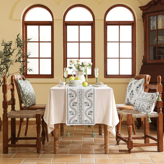 ISAENNE Designer White Elegant Linen Table Runner 71 Inches Long,Chinoiserie Floral Decor Durable Table Runners for Dining Tables,Thanksgiving,Kitchen Tables,Christmas,12"*71"-Mosella D
