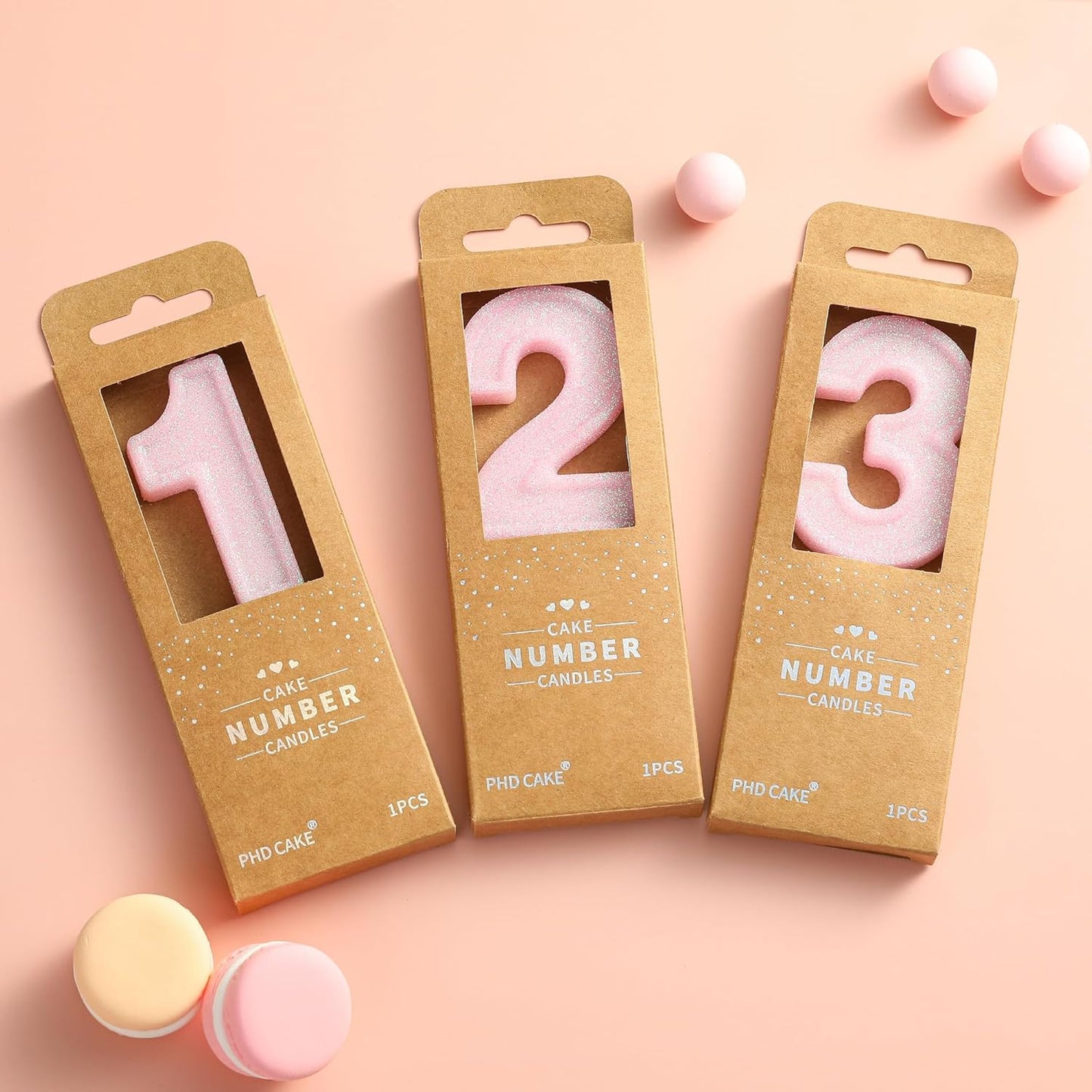 PHD CAKE 2.76 Inch Luxe Pink Glitter 3 Number Birthday Candles, Pink Number Candles, Cake Number Candles, Party Celebration