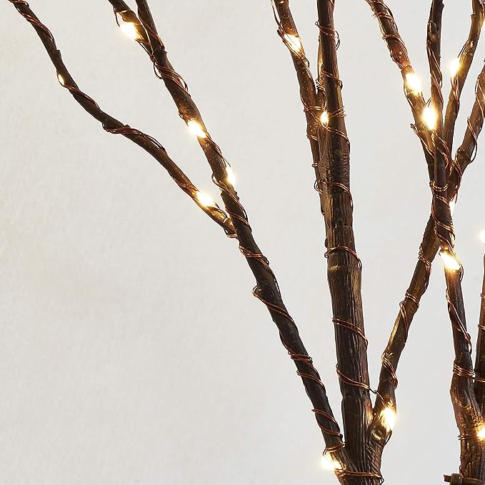 LITBLOOM Lighted Brown Willow Branches with Timer Battery Operated Set of 2 Tree Branch with Warm White Lights for Holiday and Party Decoration 32IN 100 LED Waterproof