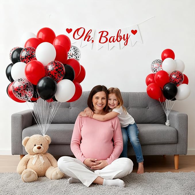 Red and Black Balloons - 60PCS 12 Inch White Pearl,Red,Black,Red Black Metallic Confetti Balloons for Birthday, Wedding, Graduation, Baby Shower, Engagement Party Decorations