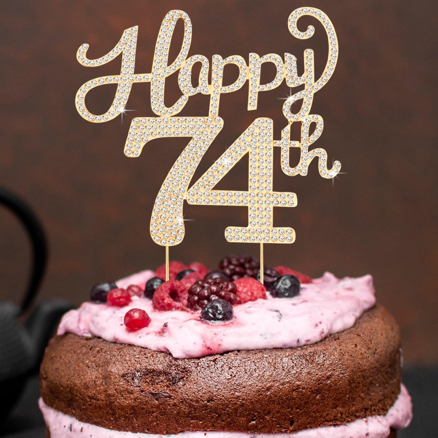Happy 74th Birthday Decorations,74th Birthday Gold Rhinestone Cake Topper - Cheers to 74 Years Old Bday Party Metal Sparkly Cake Centerpieces Sign.