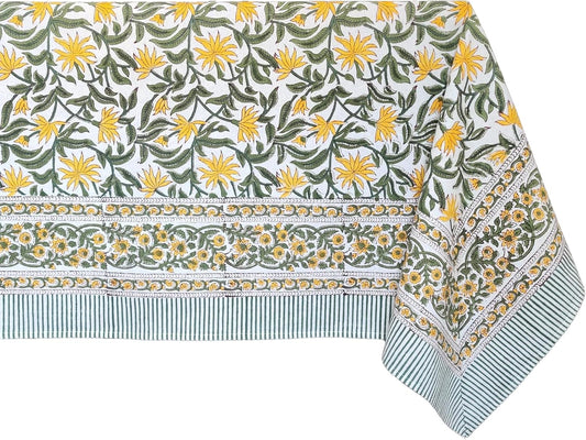ATOSII 'Noor' 100% Cotton Boho Square Tablecloth, Handblock Floral Print Linen Table Cloth for Dining Table I Tabletop I Parties/Outdoor I Wedding I Spring/Summer (60" X 60")