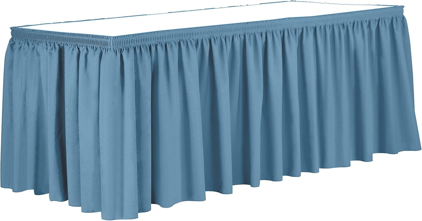 Ultimate Textile Pleat Polyester Fabric Table Skirt - Machine Washable, Flame Resistant, Cut & Sewn in NJ, Desk Skirt - Light Blue, 21' Shirred Pleat x 42" h