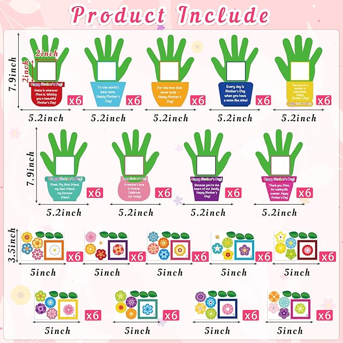 80UncleKimby 54packs Mothers Day Crafts for Kids Classroom - Bulk Handprint DIY Picture Frame Kit with Flower Pot for School Craft, Gifts