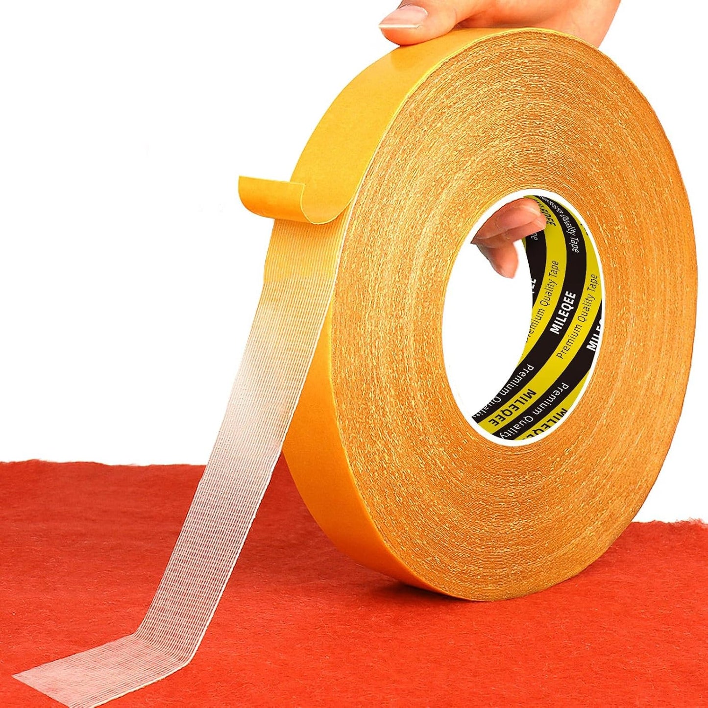 Double Sided Fabric Tape Heavy Duty, 0.79" x 164FT Extra Large High Tack Sticky Cloth Mounting Tape, Strong 2 Sided Wall Adhesive Strips for Arts Crafts, Carpets, Rugs, Multipurpose, Easy Use
