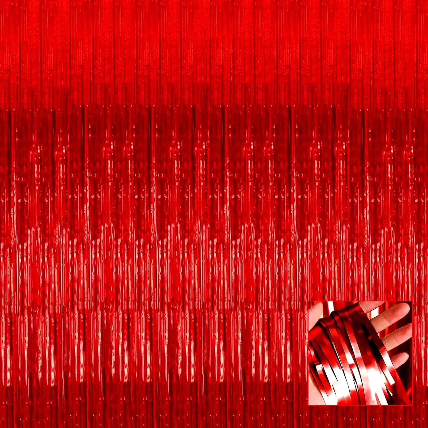 4 Pack Red Foil Fringe Curtain Backdrop, 3.28Ft x 6.56Ft Metallic Tinsel Foil Fringe Streamers Curtains for Photo Booth, Wedding, Thanksgiving, Birthday, Christmas, Halloween Party Decoration