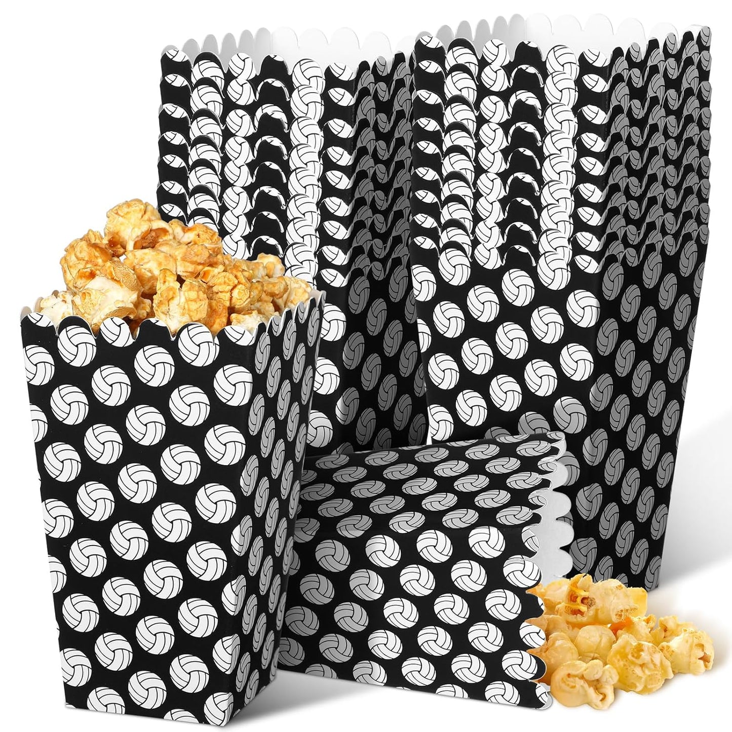 Funtery 24 Pcs Party Popcorn Boxes Popcorn Bags Buckets Container Holder Sport Party Favors for Sport Supplies Decorations(Volleyball)
