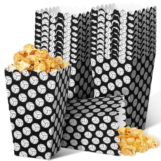Funtery 24 Pcs Party Popcorn Boxes Popcorn Bags Buckets Container Holder Sport Party Favors for Sport Supplies Decorations(Volleyball)