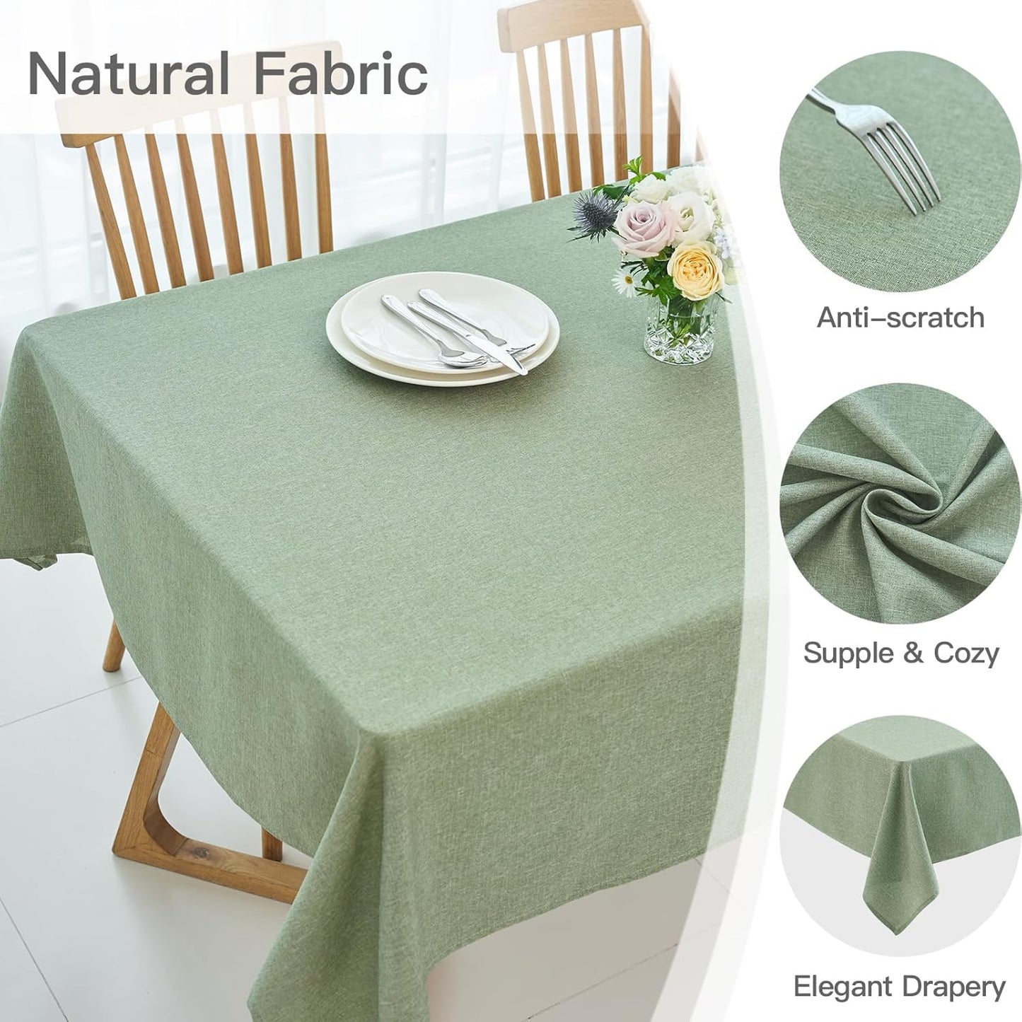 maxmill Linen Texture Tablecloth Water Resistant Antiwrinkle Spillproof Wipeable Washable Soft Fabric Table Cloth for Dining Room, Buffet Banquet Party Holiday, Rectangular 60 x 108 Inch, Sage Green