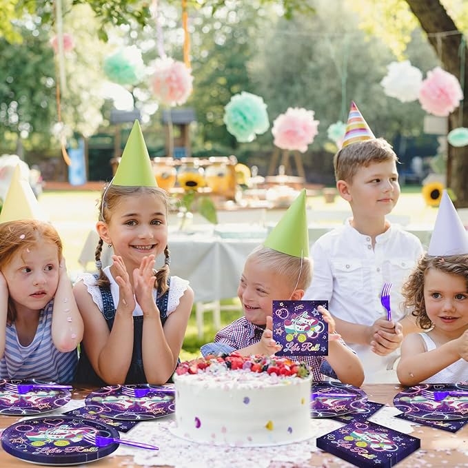 96 Pcs Roller Skating Party Supplies Let's Roll Paper Plates Napkins Roll Theme Party Decorations Roller Skate Dinnerware Roller Skating Birthday Party Favor Kids Baby Shower Party Tableware Serves 24