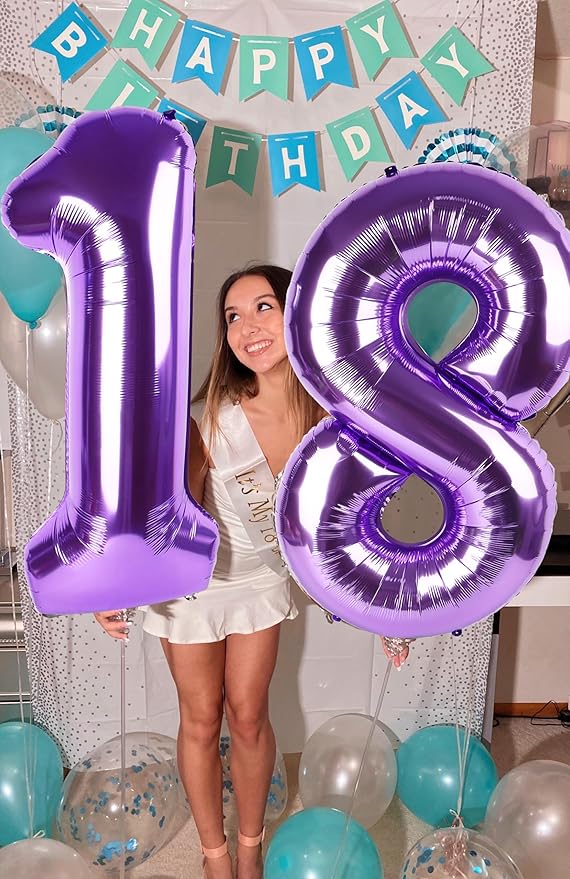 Number Balloons 1, 40 Inch Ballons for Girl Boy 1st 1 11 21 Birthday Decorations Baby Shower Photo Shoot, Purple One Balloons