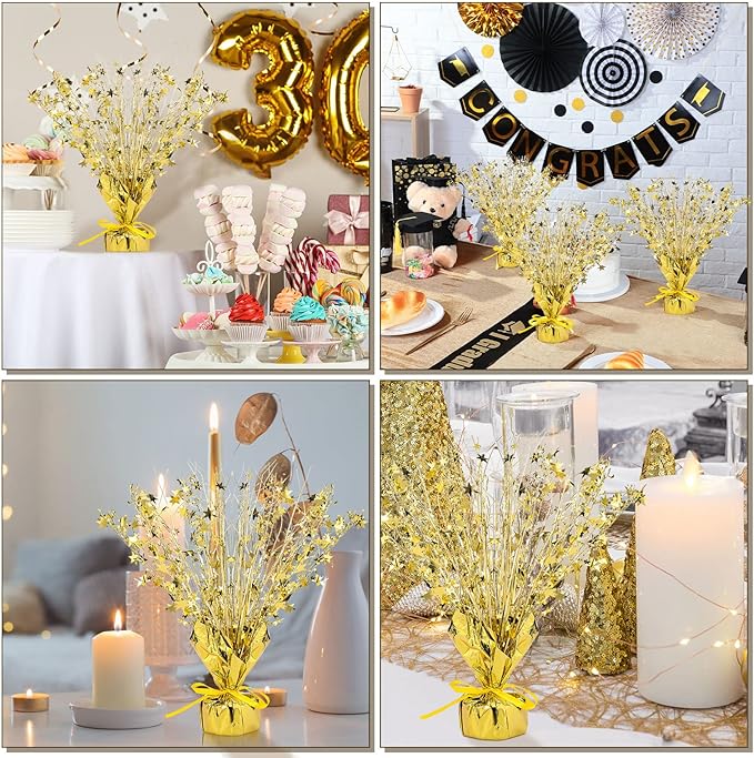 Crowye 6 Pcs Metallic Foil Spray Centerpiece Party Star Fall Table Decoration Valentine's Day New Year 2026 Table Decor for Birthday Party Holiday(Gold,Small Star)