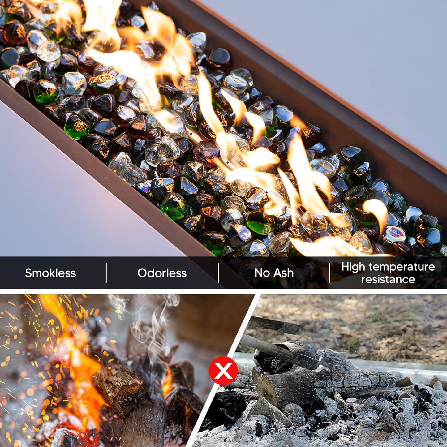 Mr. Fireglass 10 Pounds Blended Fire Glass Diamonds for Fireplace Fire Pit & Lanscaping - 1 inch High Luster Fire Rocks with Mixed Colors (Emerald Green+Crystal Ice+Amber)