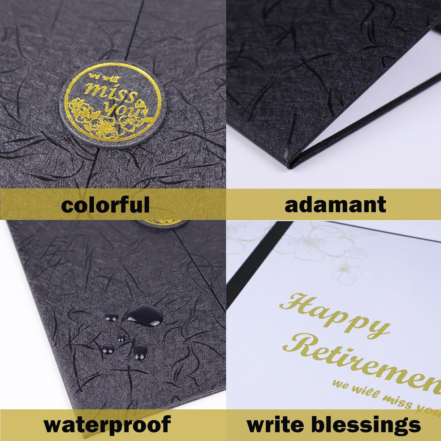 Large Retirement Card for Men Women, Black Gold Retirement Party Decorations, Happy Farewell Guest Book Alternative, Jumbo Greeting Card Retirements Gifts Signature Board Book for Party Supplies