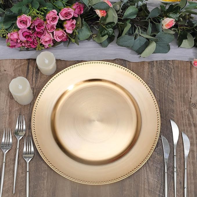 Efavormart 6 pcs 13" Gold Beaded Round Charger Plates for Tabletop Decor Holiday Wedding Catering Event Decoration