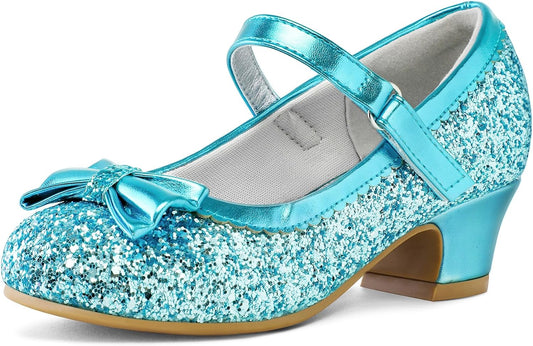 K KomForme Girl's Dress Shoes Mary Jane Glitter 1.5 in Low Heel Wedding Party Princess Shoes for Toddler/Little/Big Kids