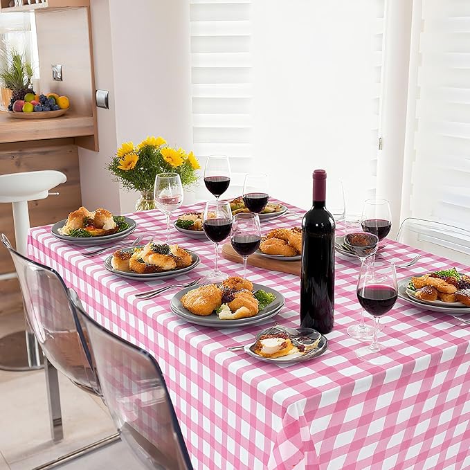 425 Pcs Disposable Gingham Party Supplies Set for 60 Guests - Plaid Paper Plates, Cups, Napkins, Forks, Spoons, Knives & Tablecloth, All-in-One Birthday, BBQ, Picnic, Thanksgiving Dinnerware Kit