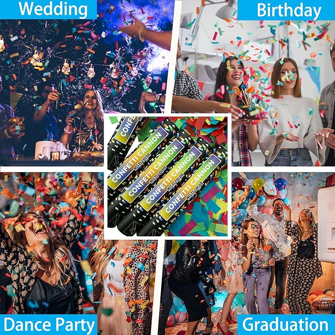 12 Inch Confetti Cannon Multicolor Confetti Popper Party Shooter for Wedding Birthday Graduation Celebration, 5 Pack Biodegradable Confetti Shooter Launches 20-26 ft