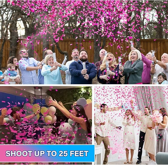 5pc Pink Gender Reveal Confetti Cannon Poppers - Biodegradable Baby Girl Gender Reveal Poppers Confetti - Pink Confetti Cannon Gender Reveal Confetti Poppers, Pink Confetti Popper for Party