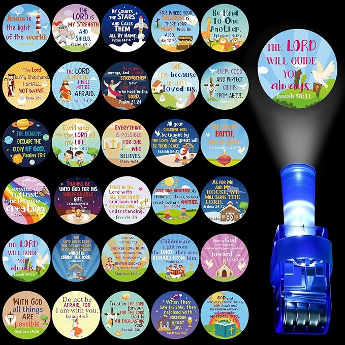 Tuanse 30 Pcs Christian Bible Party Favors for Kids Bulk Easter Religious Sunday School Gift Glow in The Dark Inspirational Finger Light Bible Verse Church Christian Sunday School Prizes Stuffers Gift