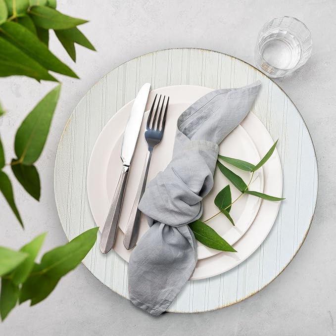 13" Antique Charger Plates, Stripe Pattern White Charger Plate Set of 6, Round Server Ware Chargers for Dinner Plate, Reusable Bulk Table Setting for Party or Event