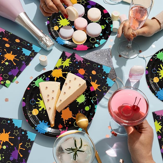 40pcs Neon Party Supplies Paper Plate and Napkins Neon Glow Birthday Colorful Graffiti Party Decoration for Glow Party Neon Party