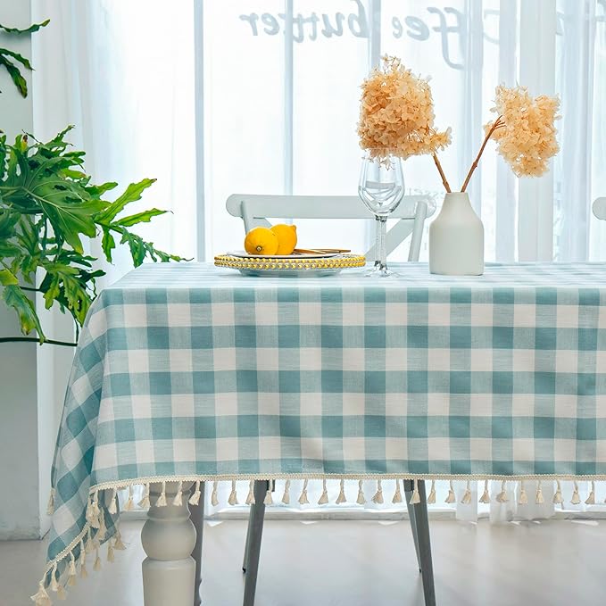Buffalo Plaid Rectangular Tablecloth-Cotton Gingham Table Cloth for Kitchen Restaurant Farmhouse Spring Summer Easter Decor (Rectangle/Oblong, 55x102,Aqua)