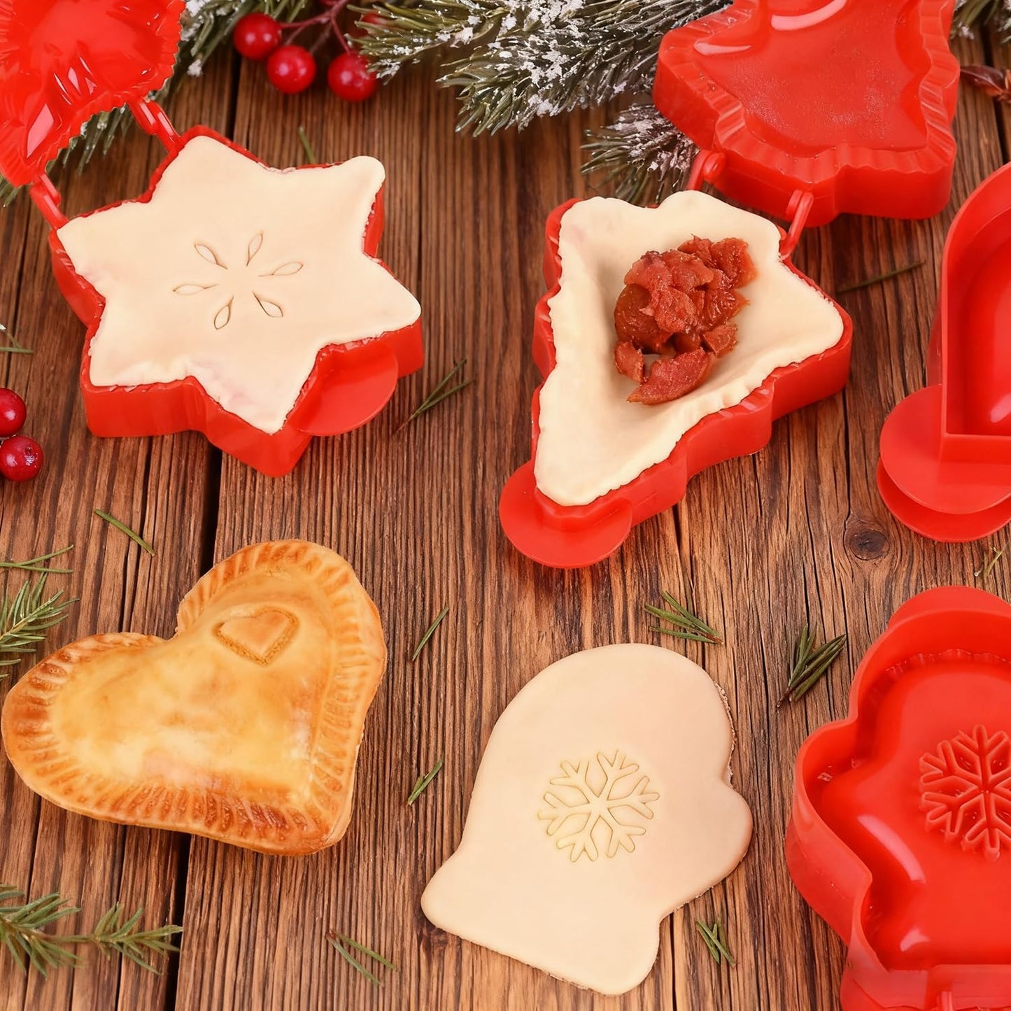 Holiday Mini Pie Mold,Party Potluck Hand Pie Molds,Hand Pie Press Mold Maker for Baking,Winter Snowflake Christmas Tree and Gloves Shapes Pocket Pies Maker