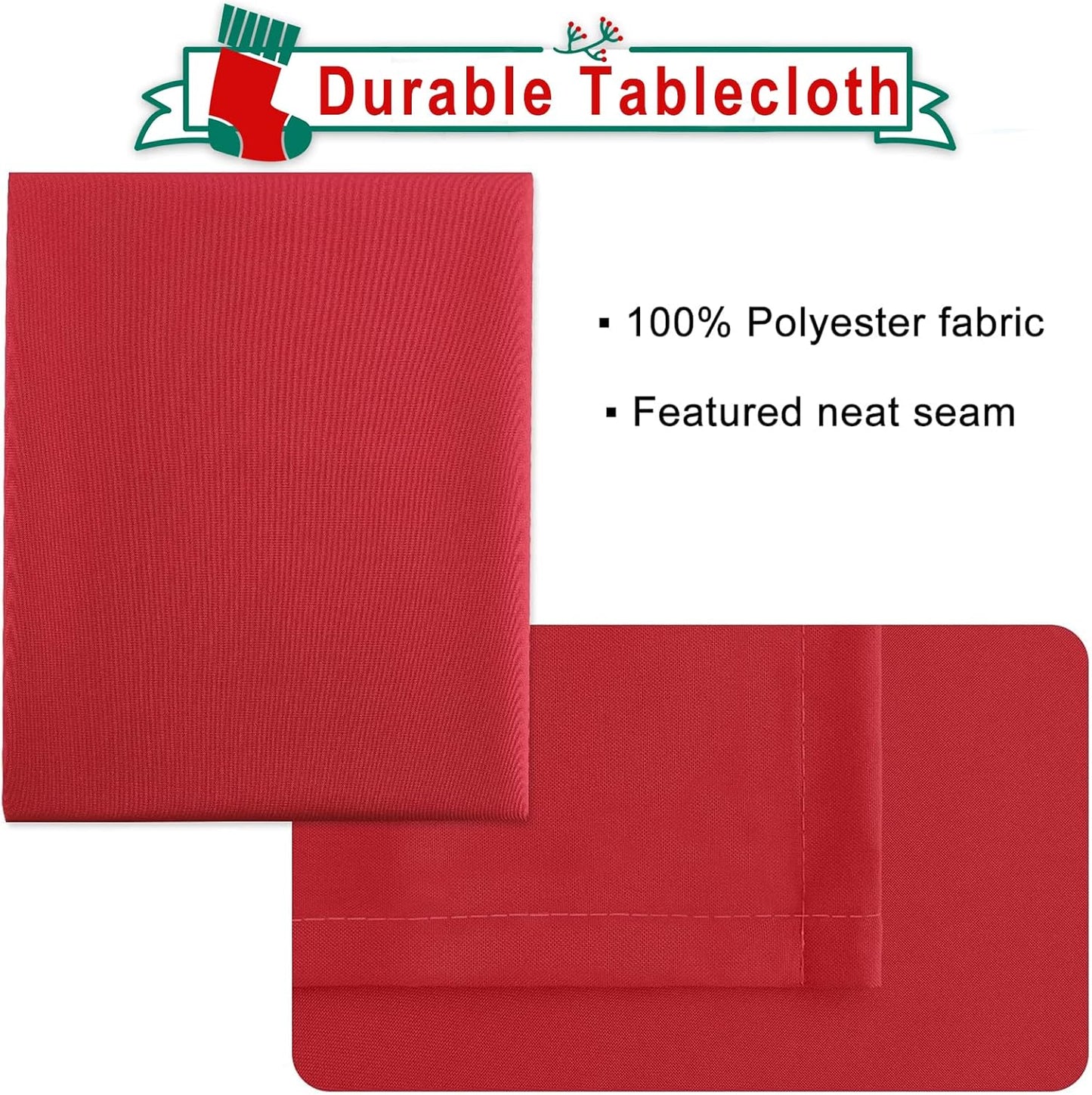 Hiasan Red Tablecloth for Rectangle Tables - Waterproof and Spillproof Washable Christmas Fabric Table Cloth for Dining Room Kitchen Party, 60 x 102 Inch