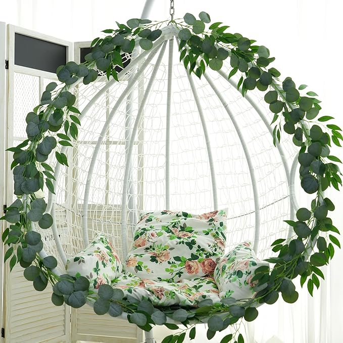 Greentime 2 Pack Greenery Garland Each 6.5 FT Artificial Eucalyptus Garland for DIY Wreath Vine Wedding Arch Stairs Decor