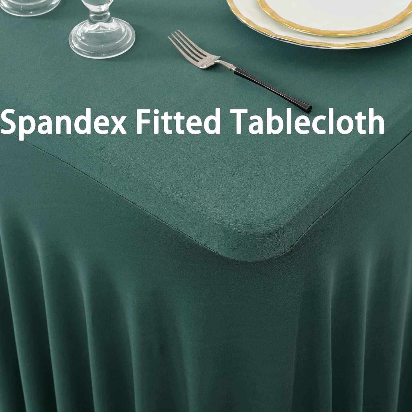3 Pack Hunter Green Spandex Tablecloth for 8 Foot Rectangle Tables, Wrinkle Free Fitted Table Cloth Cover 8ft Green Stretchy Tablecloths with Skirt for Parties Weddings Birthday Banquet Baby Shower