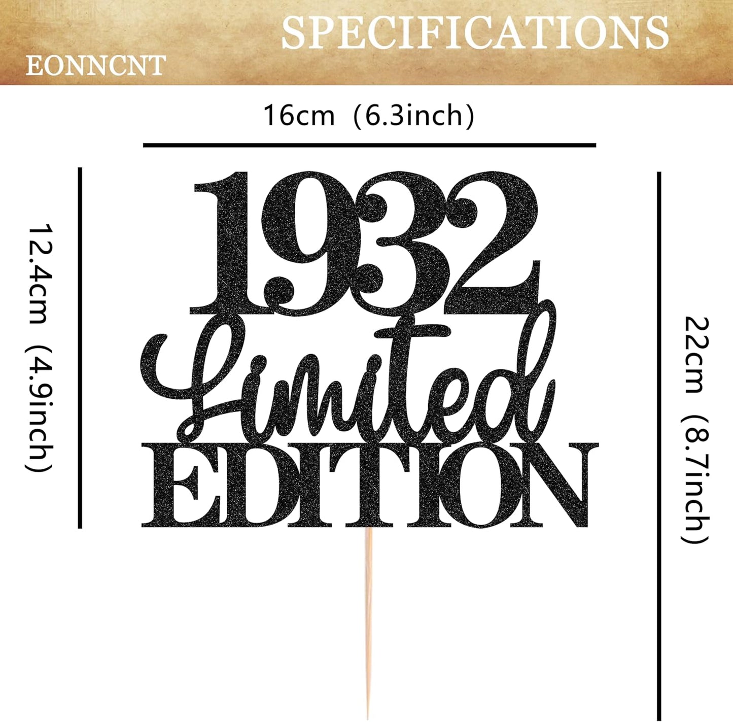 Limited EDITION 1932 Cake Topper - Black Glitter Happy 93rd Birthday Party Cake Decoration Supplies, Cheer to 93 Years Cake Bunting Decor for 93rd Birthday Party Photo Booth Props