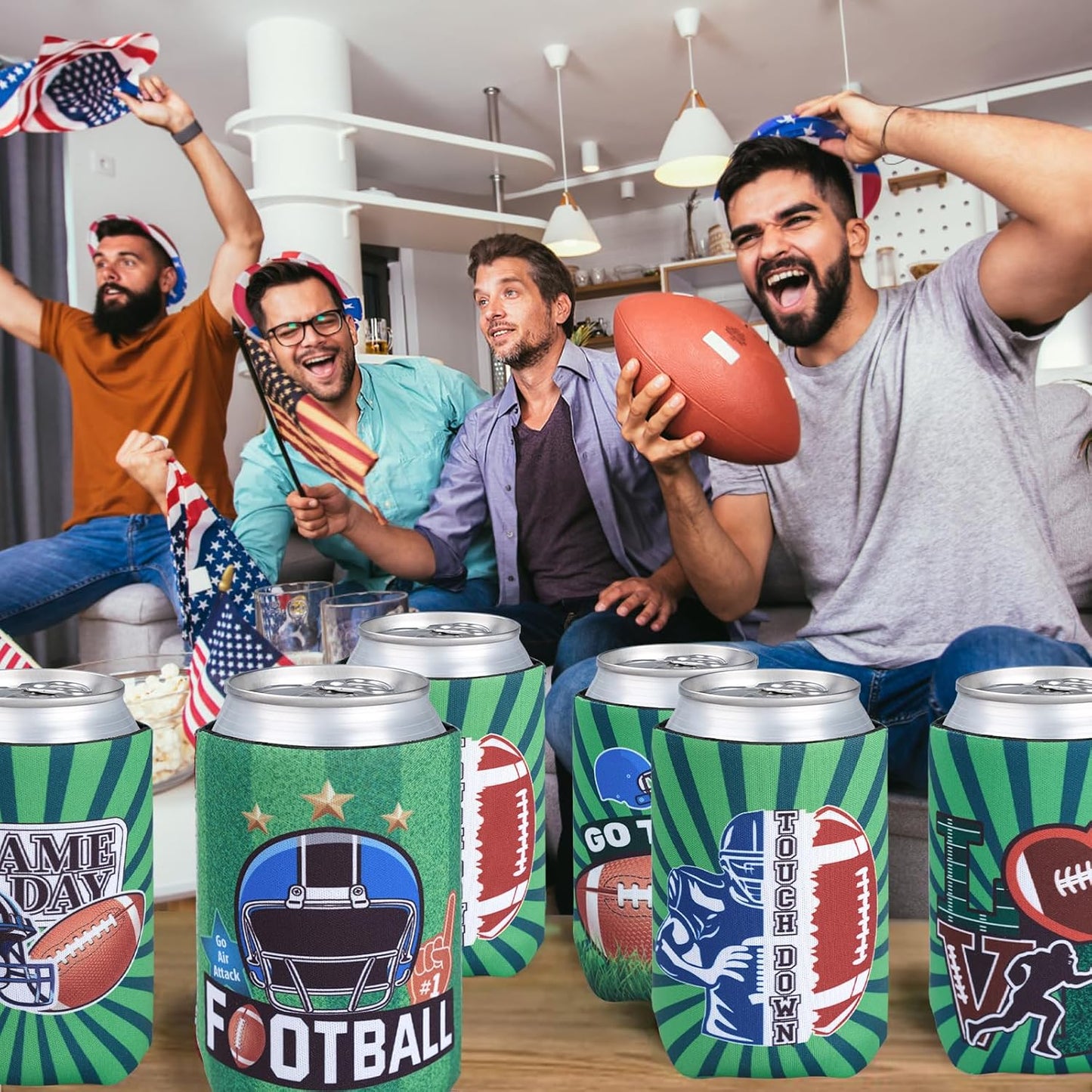 Football Party Decorations,24 Pcs Can Sleeves Neoprene Insulator For Super Bowl Game Day Decorations And Football Party Favors