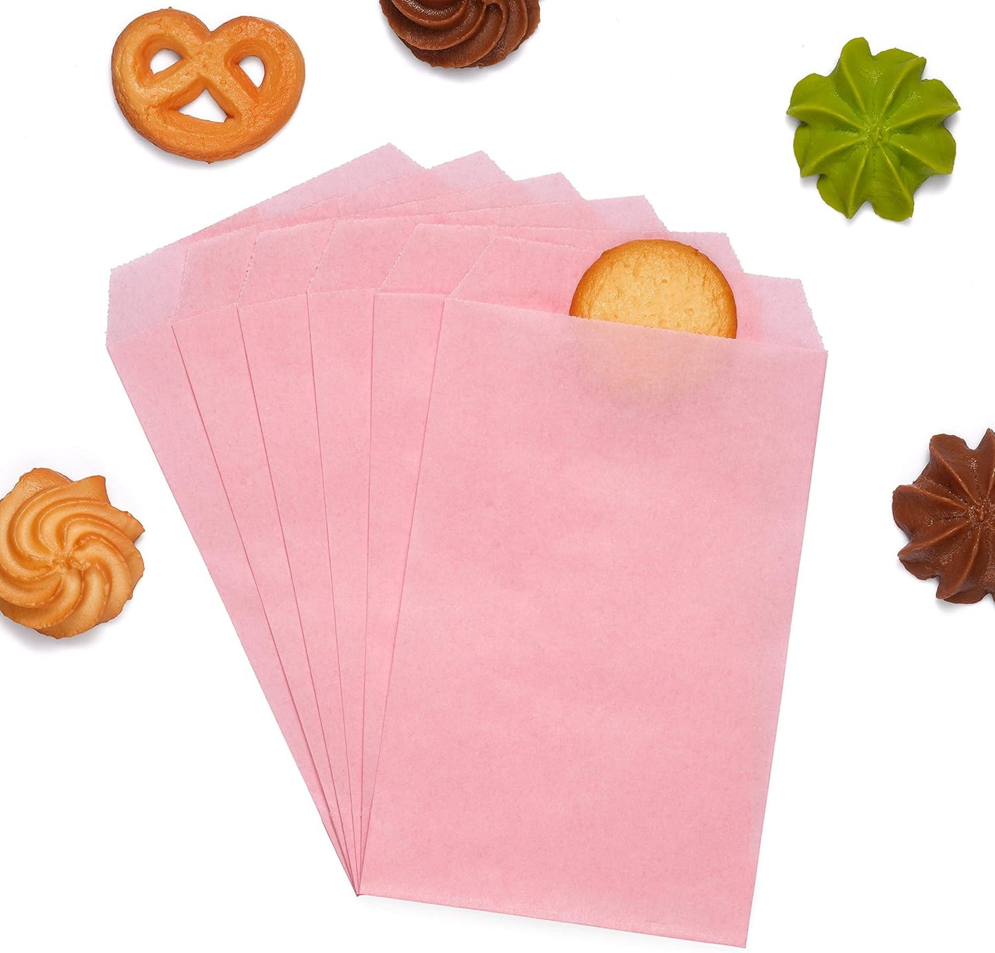 Quotidian Baby Pink Flat Medium Greaseproof Paper Bags 4" x 6" (10 x 15.2cm) Pack of 100 - Merchandise Popcorn Birthday Christmas Crafts