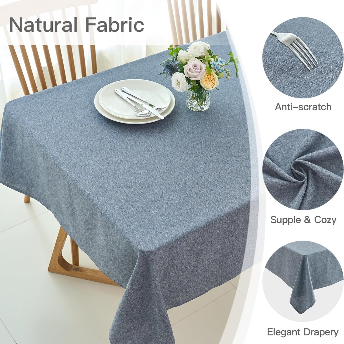 maxmill Rectangular Tablecloth Linen Texture Stain Proof Waterproof Wrinkle Free Spillproof Washable Fabric Table Cloth Farmhouse Tablecloths for Dining Room Party Holiday, 60 x 140 Inch, Demin Blue