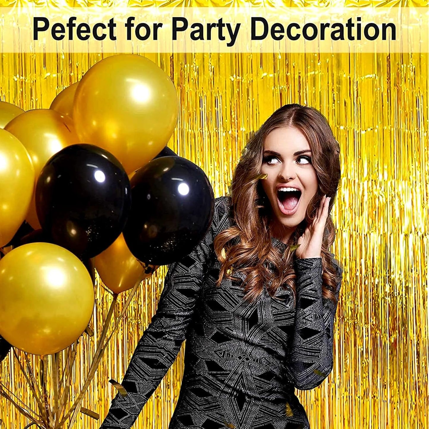 4 Pack Gold Foil Fringe Curtain Backdrop, 3.28Ft x 6.56Ft Metallic Tinsel Foil Fringe Streamers Curtains for Photo Booth, Wedding, Thanksgiving, Birthday, Christmas, Halloween Party Decoration