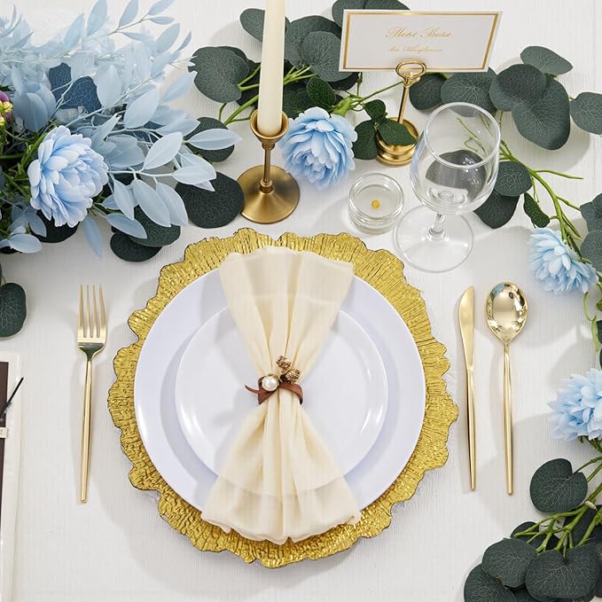 EI 6pcs Gold Charger Plates for Dinner,Gold Chargers Heavy Duty,Round Reef Table Charger Plastic Decorative Plate,Plastic Chargers with Reef Design For Wedding,Party,Afternoon Tea,Valentine's Day