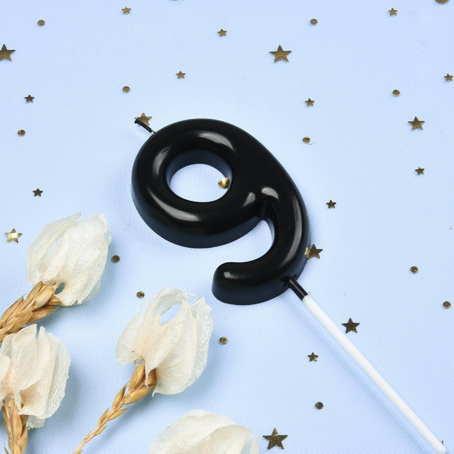 PHD Cake 2.76 inch Classical Black 9 Number Birthday Candles for Party Celebration