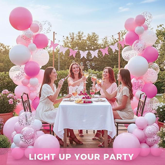 LovesTown Pink Balloon Garland Kit, 150PCS Arch Kit Pastel Light Pink White Balloons Pink Confetti Metallic Latex Balloons for Wedding Party Decorations