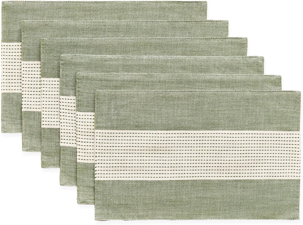 Wracra Linen Placemats, 12 x 18 Inch Set of 6 Placemats, Farmhouse Macrame Place Mats for Kitchen Table and Heat Resistant-Hemstitch Sage Green 6PCS