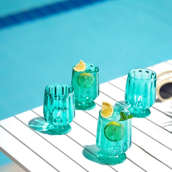 15oz Unbreakable Premium Drinking Glasses Set of 4 - Super Grade Acrylic Plastic - Perfect For Gifts - European Style Shatterproof BPA-free Glassware Dishwasher-Safe, Indoor & Outdoor (Green)