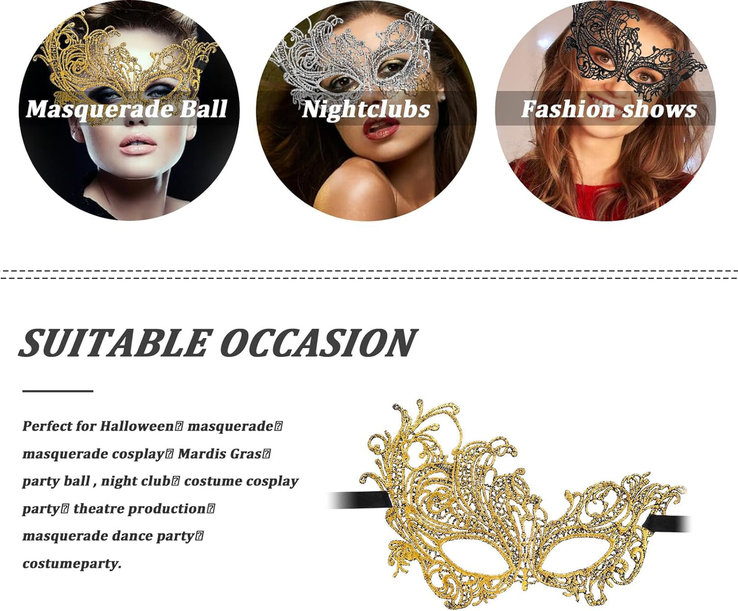 3 Pcs Adult Masquerade Mask Mysterious Fun Lace Masks for Couples Women Man Lace Headpiece Disguise for Costumes