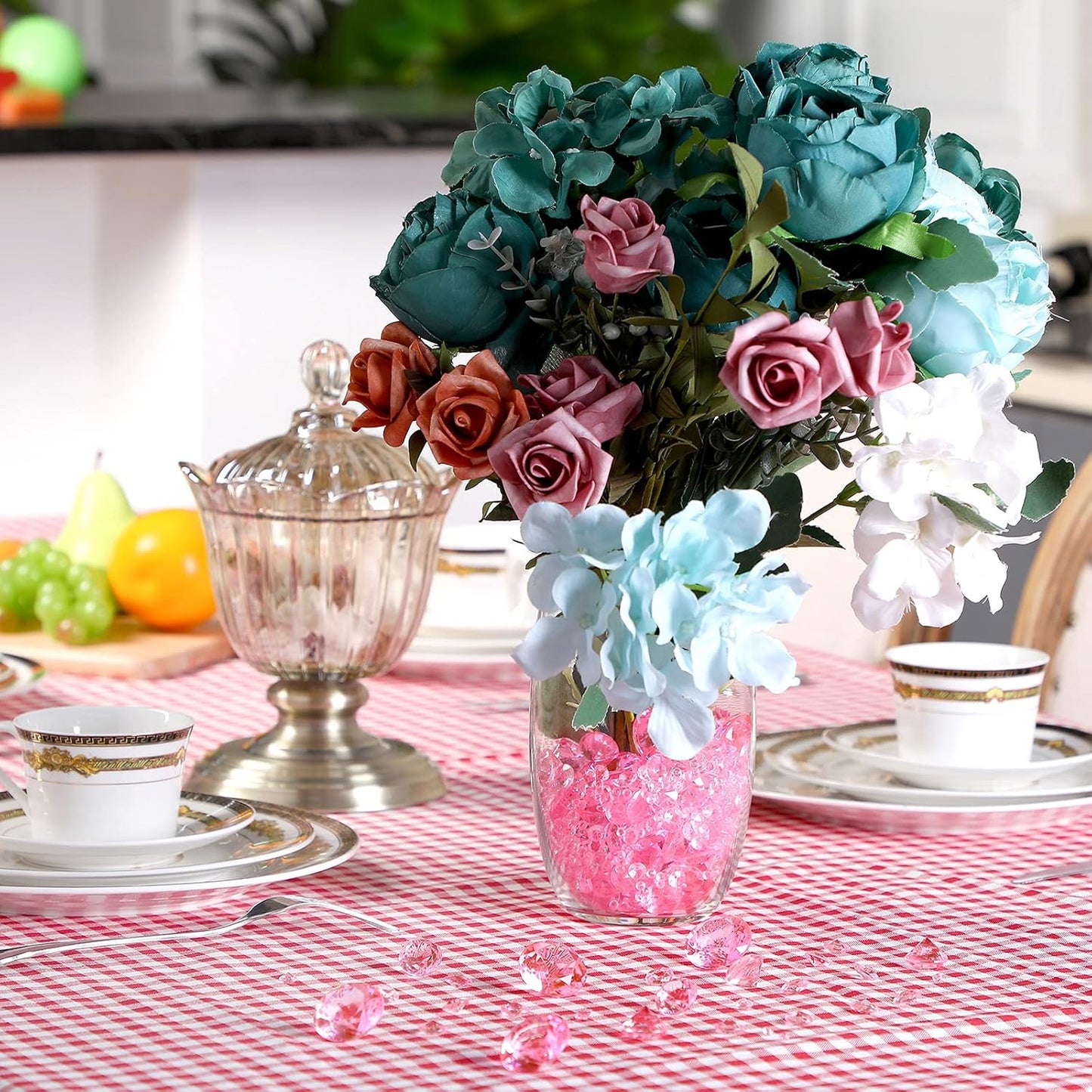 Hicarer 800 Pieces Diamond Decorations Acrylic Diamond Table Scatter Crystals for Table for Vase Fillers Party Table (Pink, 30mm, 20mm, 12mm, 8mm, 4mm)