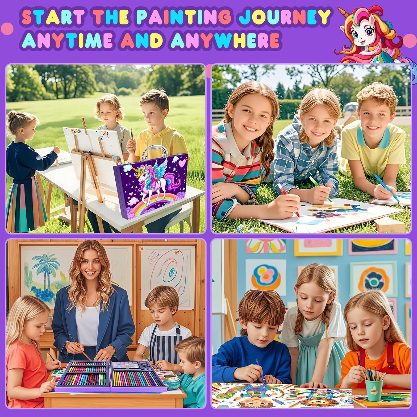 homicozy Art Supplies Kit for Kids Ages 4-12,Unicorn Art Case Coloring Set,Drawing Kits with Markers, Crayons, Colored Pencils,Oil Pastels,Coloring Book,School Supplies,Gift for Kids Artist Age 4+