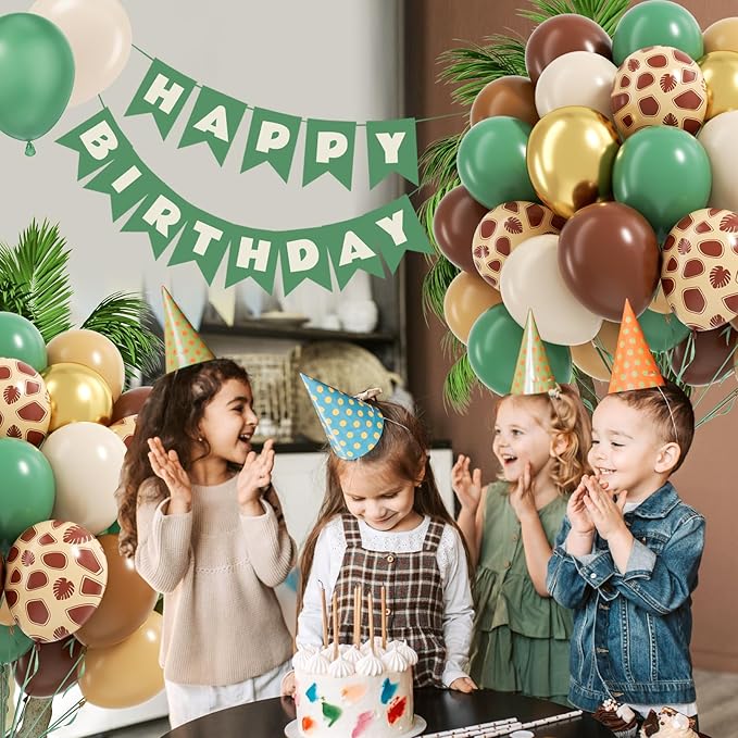 60pcs Safari Balloons, Sage Green Coffee Brown Light Brown Nude Sand White Metallic Gold Balloons for Woodland Jungle Theme Brithday Baby Shower Decorations