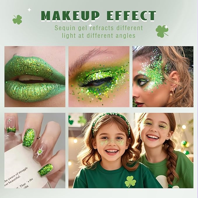 HOSAILY Roll-on Holographic Body Glitter Gel for Face Hair, Chameleon Color Changing Glitter Gel Under Light, Chunky Mermaid Sequins Festival Party Rave Accessories Shimmer Makeup (Laser Green)
