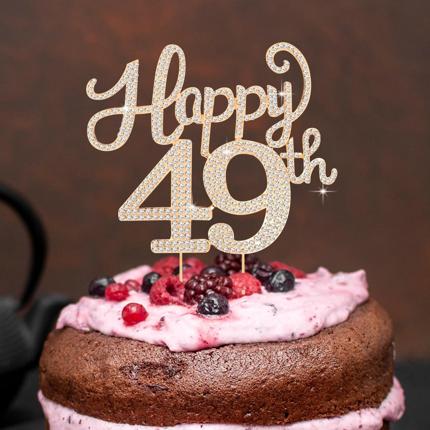Happy 49th Birthday Decorations,49th Birthday Gold Rhinestone Cake Topper - Cheers to 49 Years Old Bday Party Metal Sparkly Cake Centerpieces Sign.