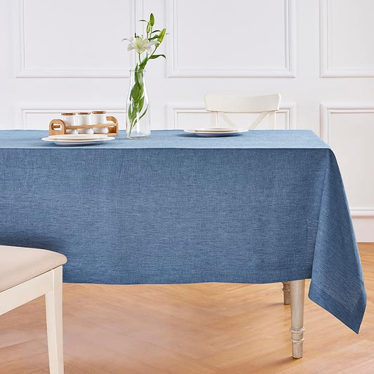 Solino Home Linen Tablecloth 60 x 144 Inch - 100% Pure Linen Blue Denim Table Cloth for Rectangle Tables - Athena, Machine Washable Tablecloth for Spring, Easter